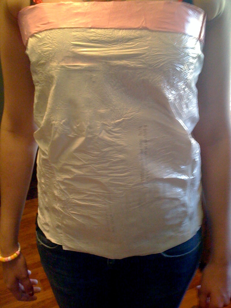 This is the beginning stages of the front of the bodice. At this point it is just a blank shell.